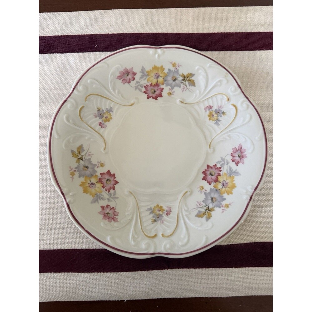 Bavaria Elfenbein Porzellan Embossed Floral Plate Pink and Yellow Flowers